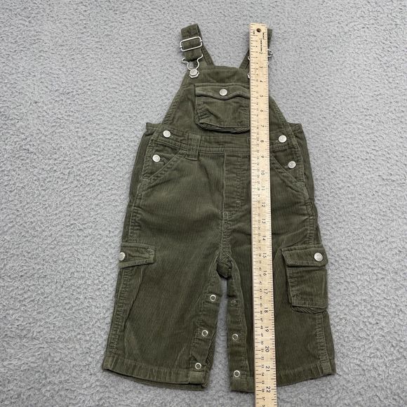Old Navy Corduroy Bibs Baby 6/12 month Green Cargo Overalls Pockets Pants Unisex - Picture 11 of 11